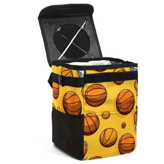 Basketball Foldable Car Trash Can with Lid, Leak-proof, Hanging Storage Bag - Car Trash Bin, Trash Can for Car, Car Garbage Can