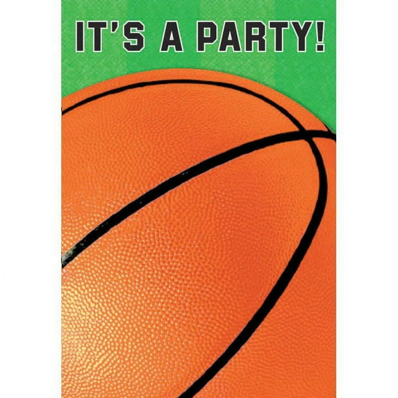 basketball dream birthday party folded invitations , paper, 4 x 5, pack of 8