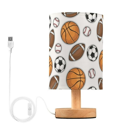 Basketball Football Baseball Bedside Table Lamp LED Warm Lights with USB Charging Port Retro Cylinder Desk Lamps