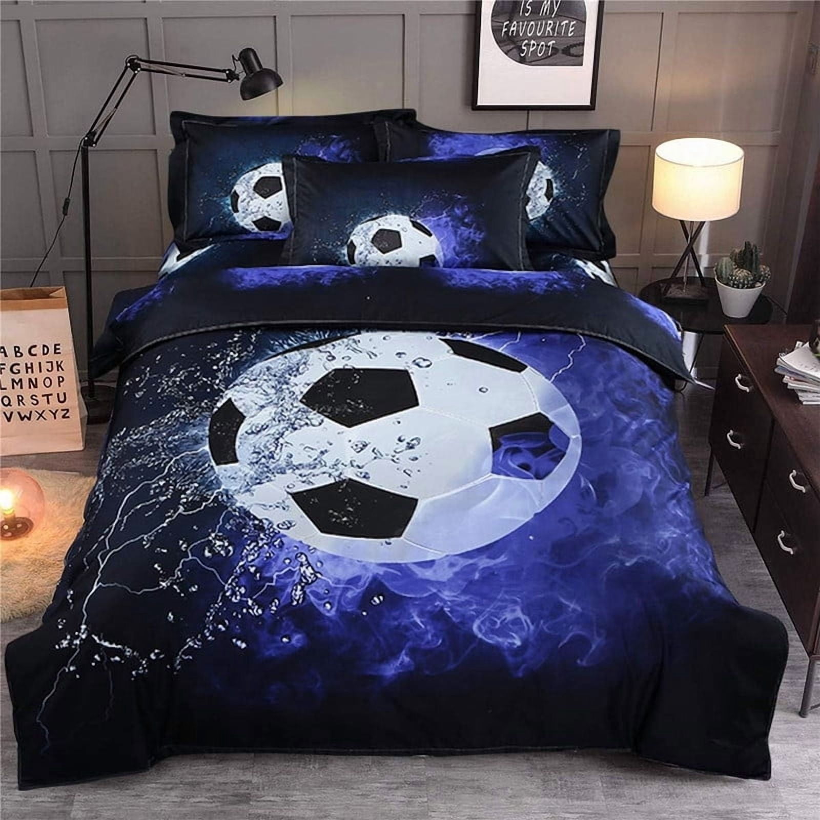 Basketball & Football Bedding Set for Boys Teens - 3 Piece Twin Comforter Cover with 2 Pillowcases, Sporty Duvet Cover for Kids, Boys Room Decor