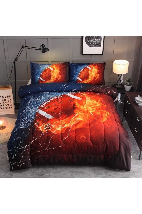 Basketball & Football Bedding Set for Boys Teens - 3 Piece Twin Comforter Cover with 2 Pillowcases, Sporty Duvet Cover for Kids, Boys Room Decor