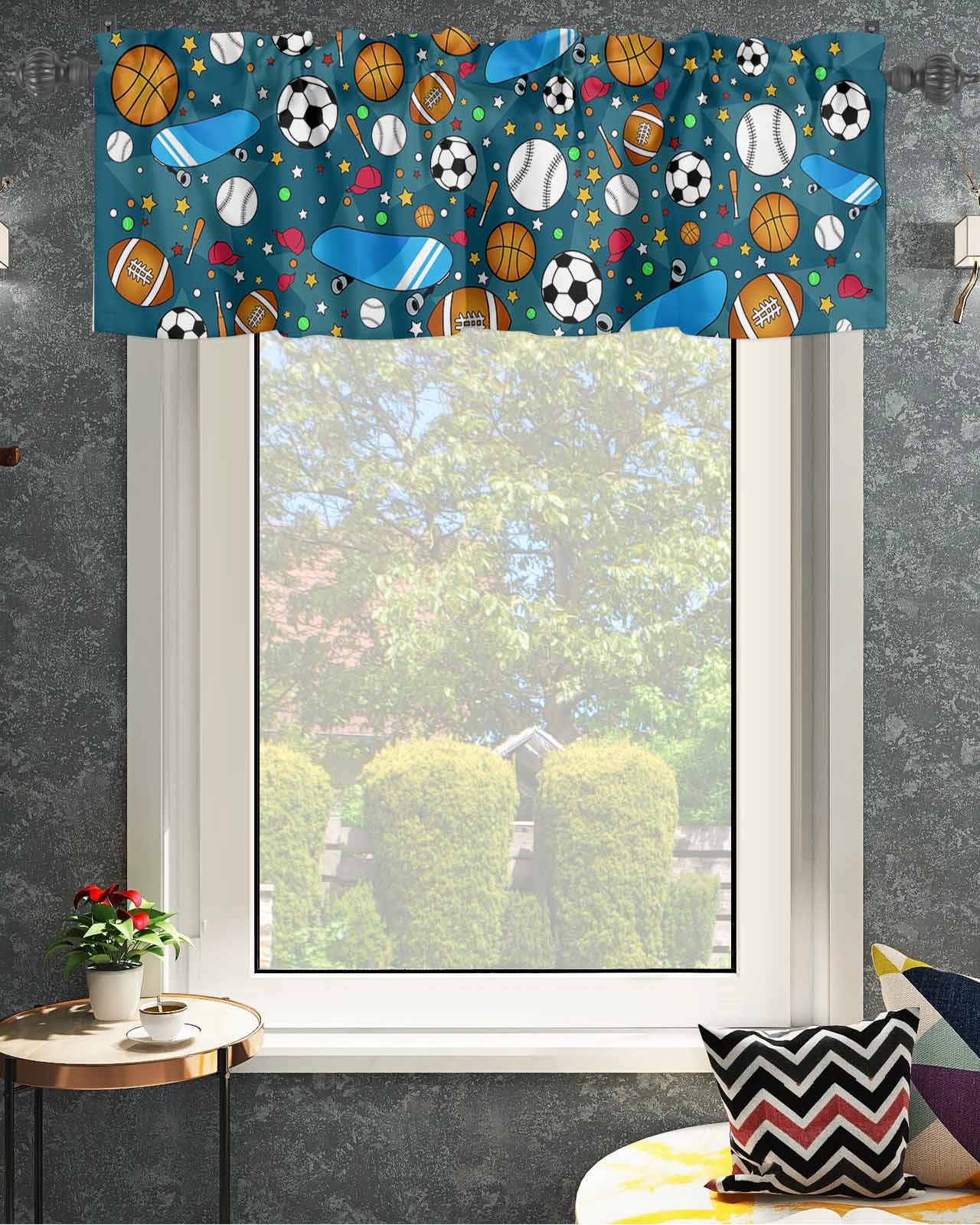 Basketball Football Cartoon Sports Rugby Window Valances, Valances for