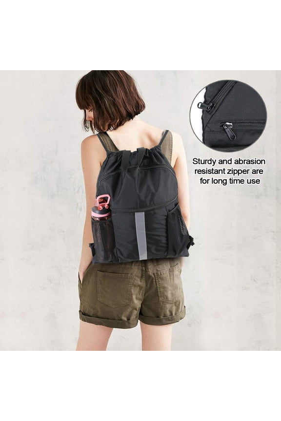 Basketball Football Drawstring Backpack Belt Shoe Compartment,Black