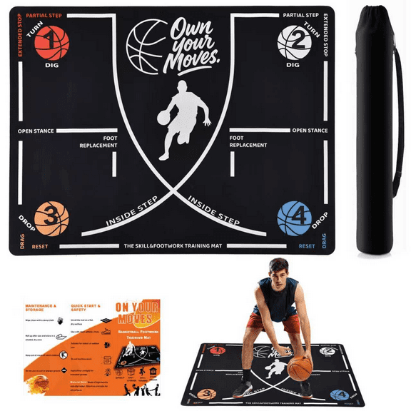 Basketball Footwork Training Mat for Beginners 59 x 35 inch Indoor Outdoor Skill Trainer Visual Step Guide for Youth & Adults Anti-Slip & Portable Drill Pad
