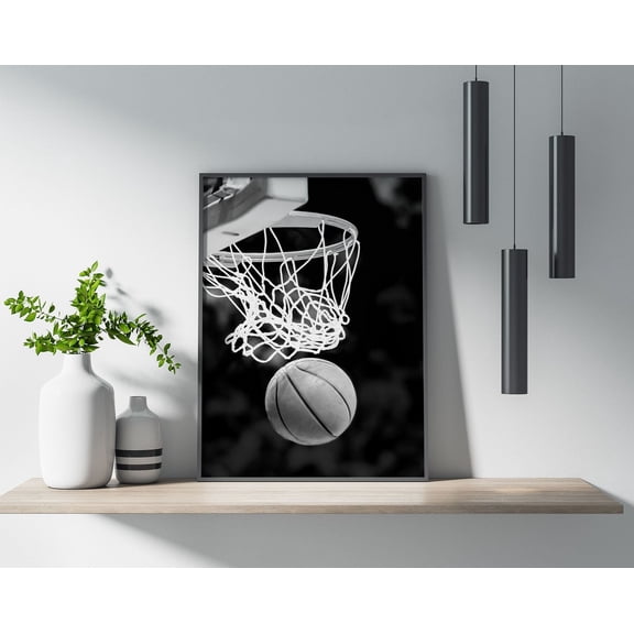 Basketball Game Black and White Sports Art Print, Unframed Paper Poster 8x10in