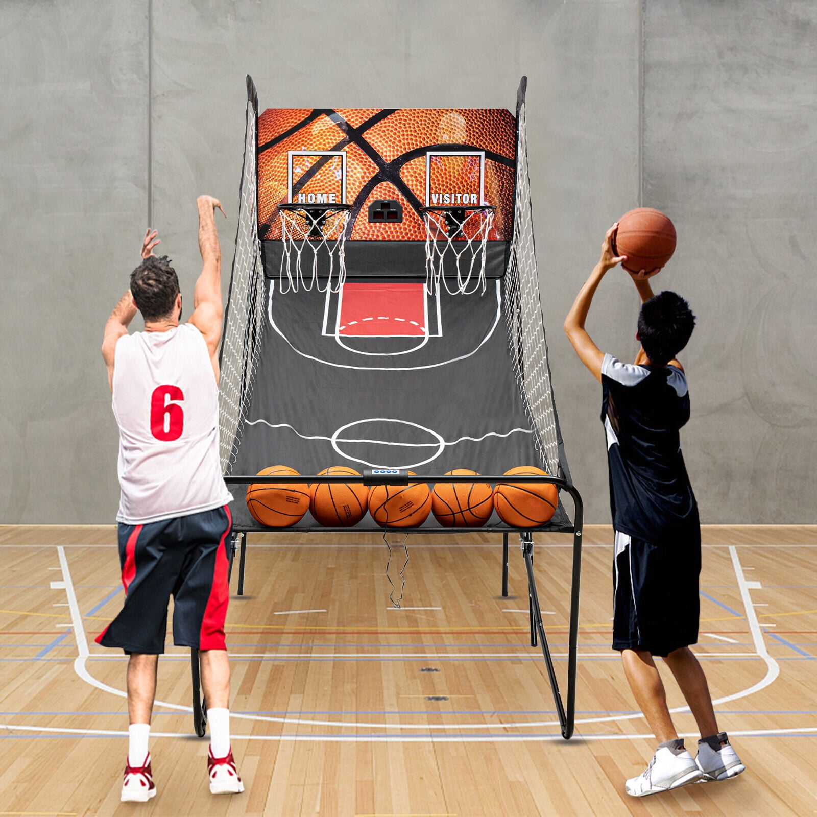 Basketball Game Dual Shot Basketball Hoop Arcade with LED Electronic Scorer Timer 5 Balls