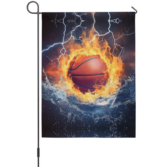 Basketball Garden Flag 12x18 Inch Abstract Fire and Water Lightning Impact Double Sided Outdoor Garden Flags Welcome House Flag Decorative Yard Flags for Outside Holiday Decoration