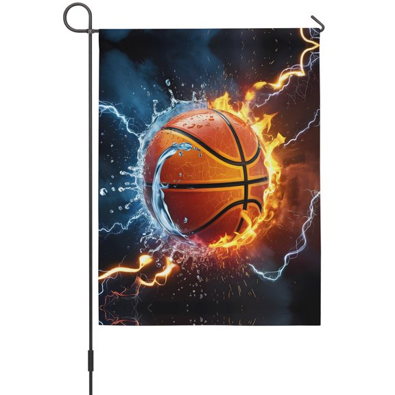 Basketball Garden Flag 12x18 Inch Fire and Water Lightning Impact Double Sided Outdoor Garden Flags Welcome House Flag Decorative Yard Flags for Outside Holiday Decoration