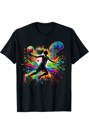Basketball Girl Graffiti Colorful T-Shirt- Classic Unisex 100% Cotton Crew Neck T-Shirt Regular Fit Breathable Casual Everyday Wear