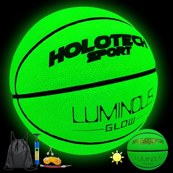 Basketball Glow in The Dark, Cool Glowing Indoor Outdoor Luminous Leather Basketball Size 5, 6, 7 for Men Women Boys Girls(with Pump)