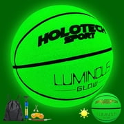 Basketball Glow in The Dark, Cool Glowing Luminous Leather Basketball Indoor Outdoor Size 7/6/5 for Men, Women, Teenager with Pump