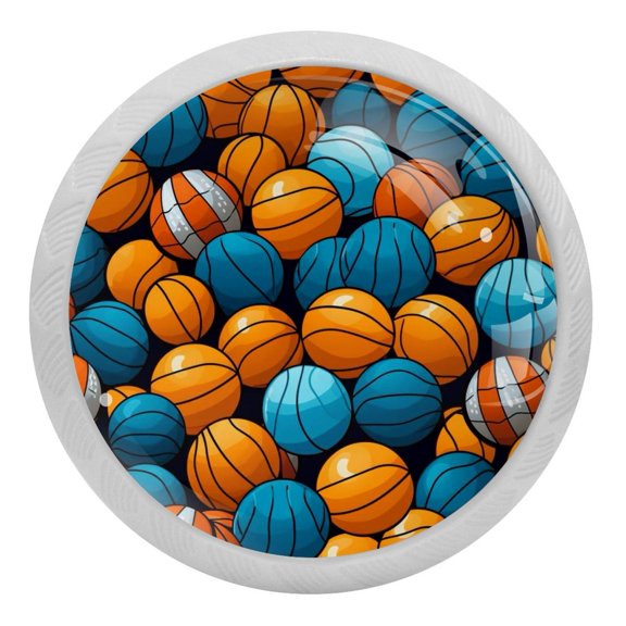 Basketball Glow in The Dark Crystal Glass Cabinet Knobs 4 Pcs Drawer Handles for Kitchen Cabinets Dresser Cupboard Wardrobe