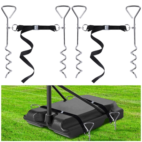 Basketball Goal Anchor - Heavy Duty Hoop Tie Down Kit with Ground Stakes & Adjustable Straps for Trampoline Swing Tent