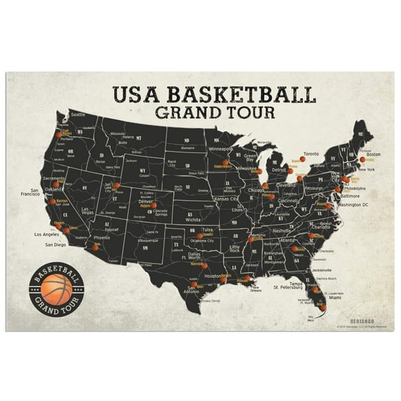 Basketball Grand Tour Stadium Map Poster 36x24 inches