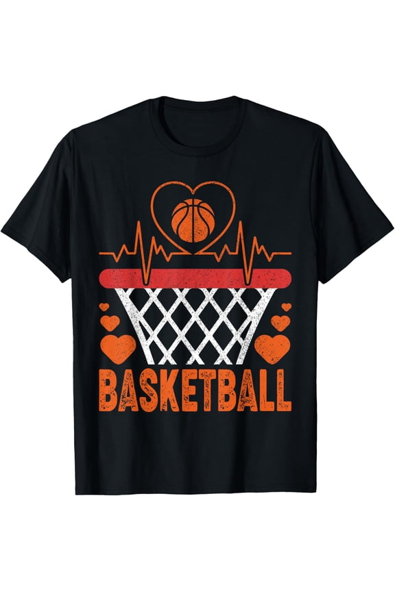 Basketball Heartbeat Men Women Teen Boy Girl Kids Basketball Funny Creative Graphic T-Shirt