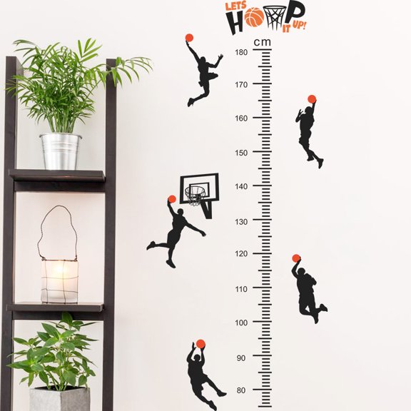 Basketball Height Chart Wall Decal for Students, Classroom, Dorm, Kids Room Decor - Self-Adhesive Removable Growth Chart Sticker