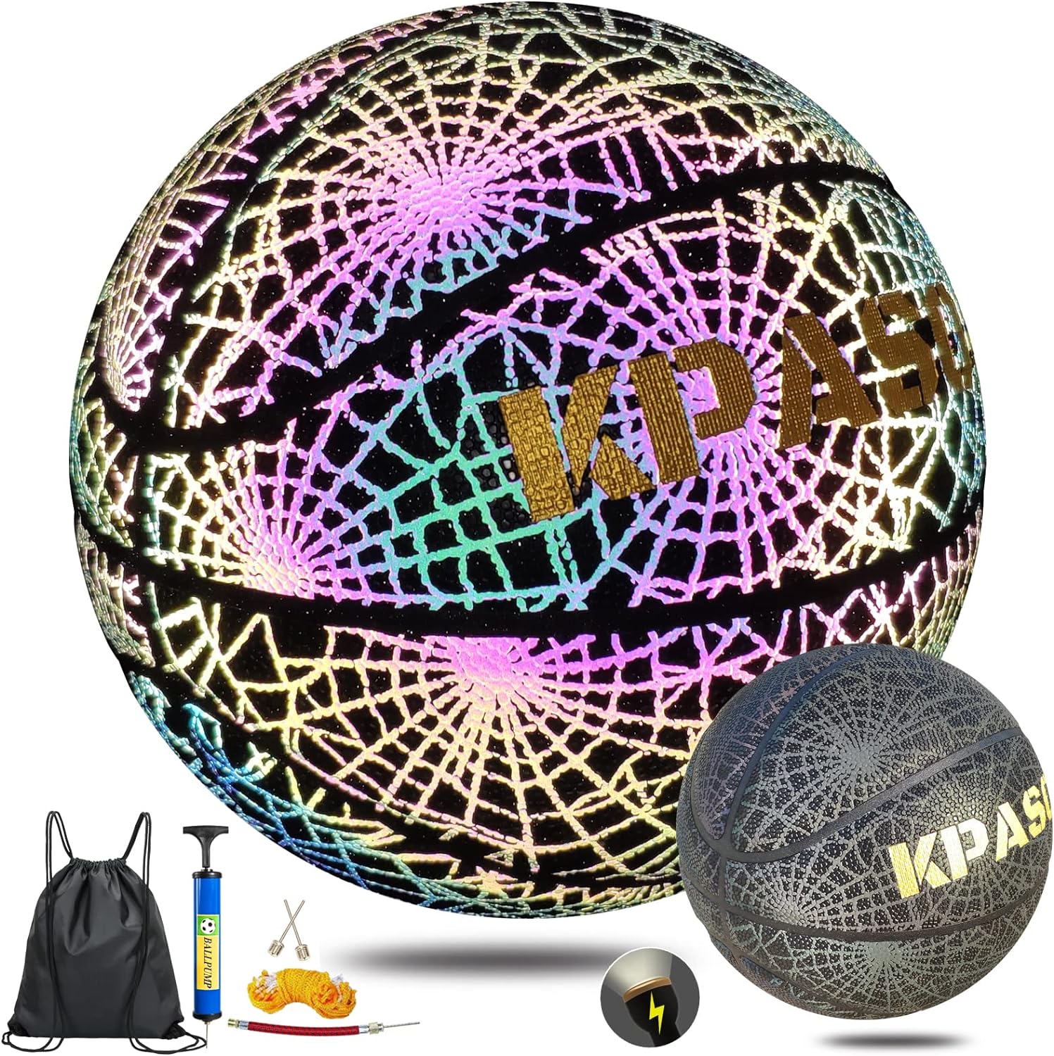 Basketball, Holographic Basketball Size 5 (27.5") & Size 6 (28.5") & Size 7 (29.5") for Kids & Adults, Reflective Glowing Leather Basketball, Indoor Outdoor Basketball Gifts for Boys Girls