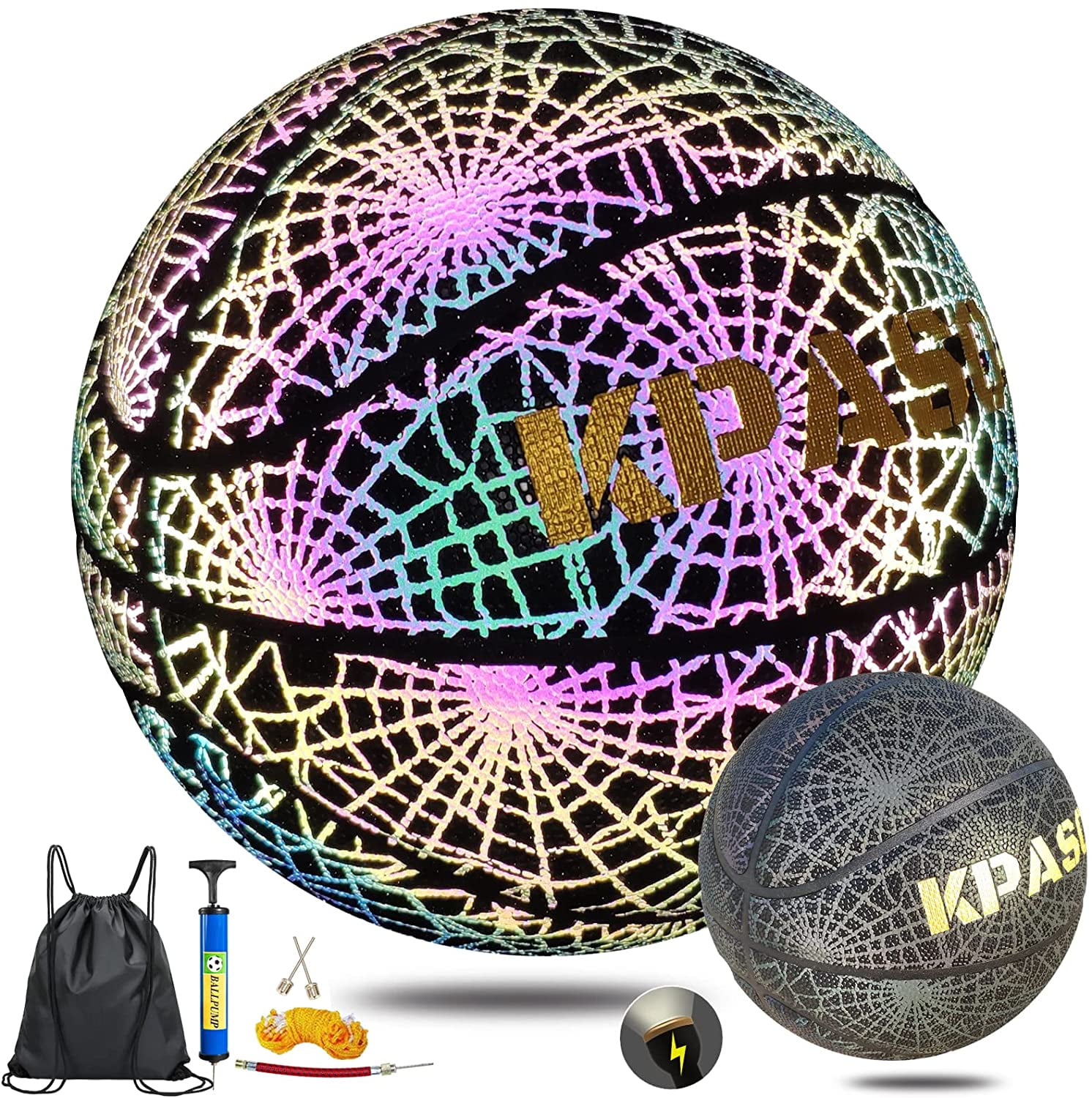 Basketball, Holographic Basketball Size 6 (28.5") for Kids & Adults, Reflective Glowing Composit Leather Basketball, Indoor Outdoor Night Basketball Gifts for Boys Girls