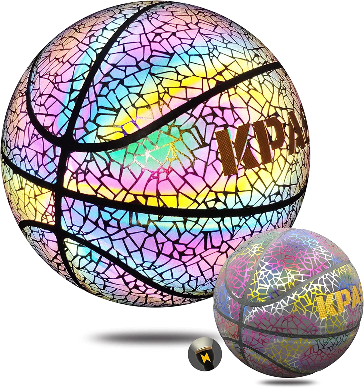 Basketball, Holographic Glowing Basketball Indoor Outdoor Multicolor Size 5 (27.5") for Boys Girls Gift