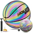 thumbnail image 1 of Basketball, Holographic Glowing Basketball Indoor Outdoor Size 5 (27.5"), Reflective Glowing Composite Leather Basketball Gift for Boys Girls Night Game, 1 of 7