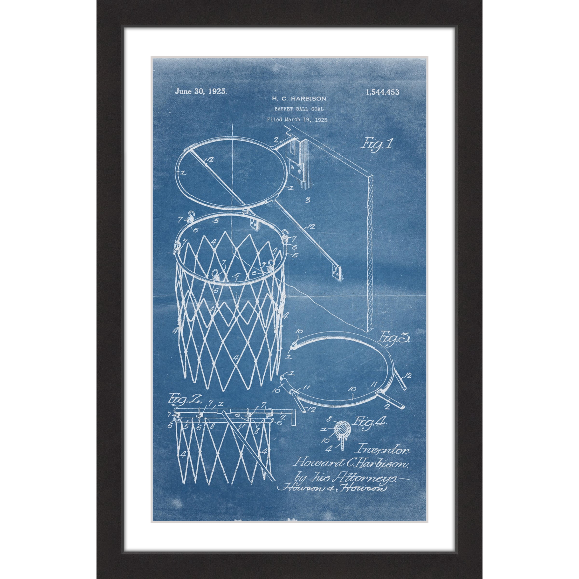 "Basketball Hoop 1925 Blueprint" Framed Painting Art Print