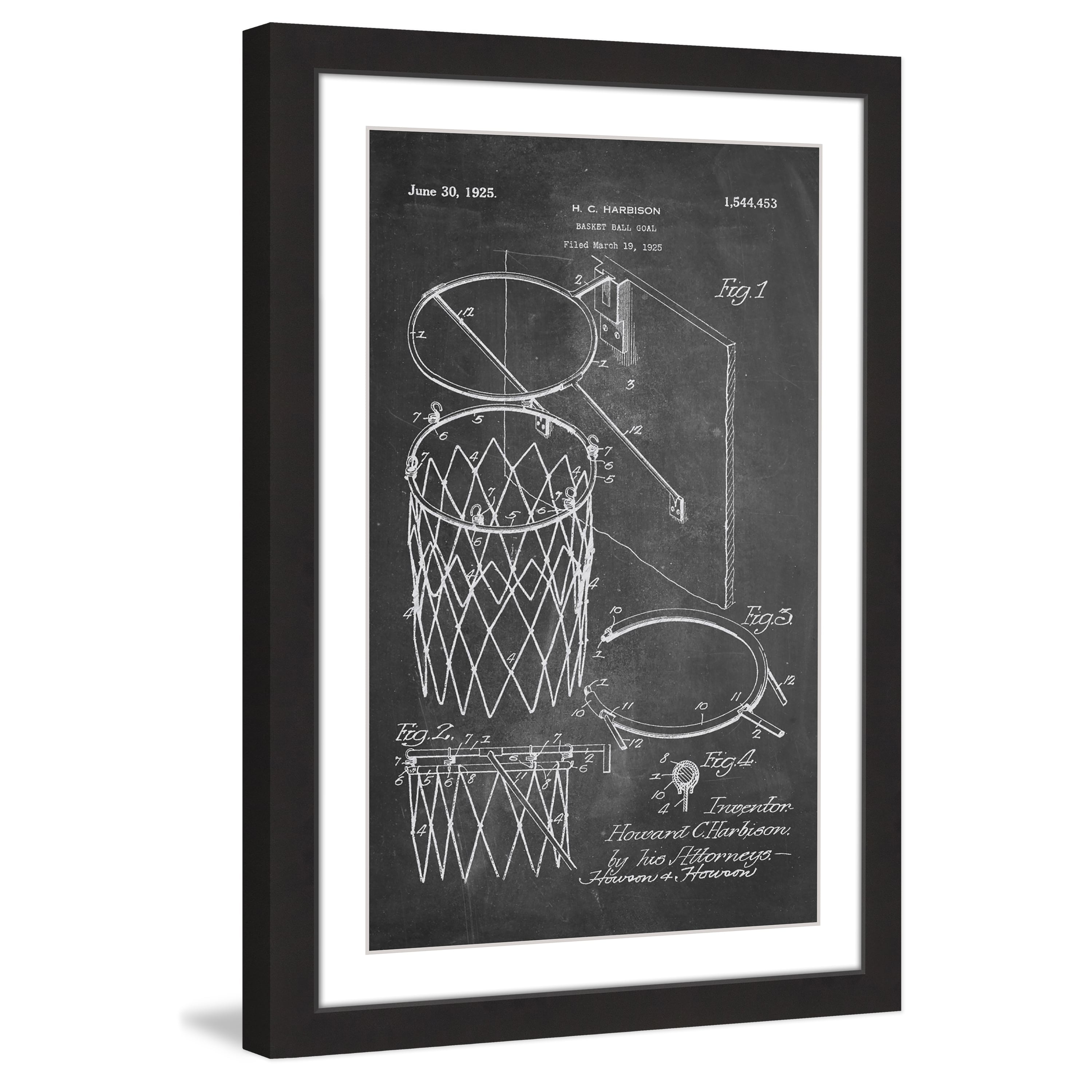 "Basketball Hoop 1925 Chalk" Framed Painting Print