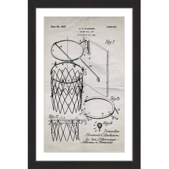 "Basketball Hoop 1925 Old Paper" Framed Painting Print