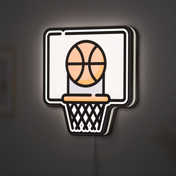 Basketball Hoop 3D Novelty Light Box for Team Sport Fans, Net and Ball Lamp Decor for Game Rooms and Sports Enthusiasts (Width 24 inch, 60cm)