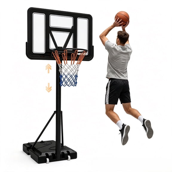 BN-LINK Portable Basketball Hoop, 4.75 FT-10.01 FT Height Adjustable Basketball Hoop Outdoor, 43” Basketball Goal with Shatterproof Backboard for Kids,Teens,Adults