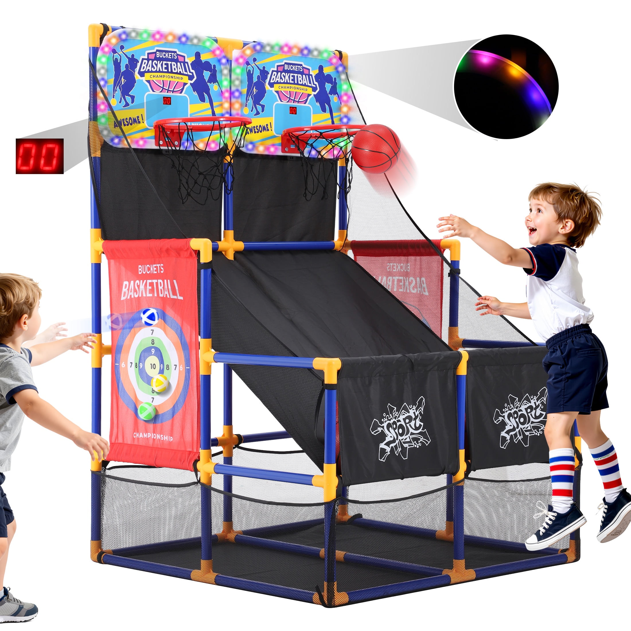COCLUB 2in1 Basketball Arcade Game Set with Electronic Scoreboard& Lights, Indoor Basketball Hoop for Kids Toddlers 3-6