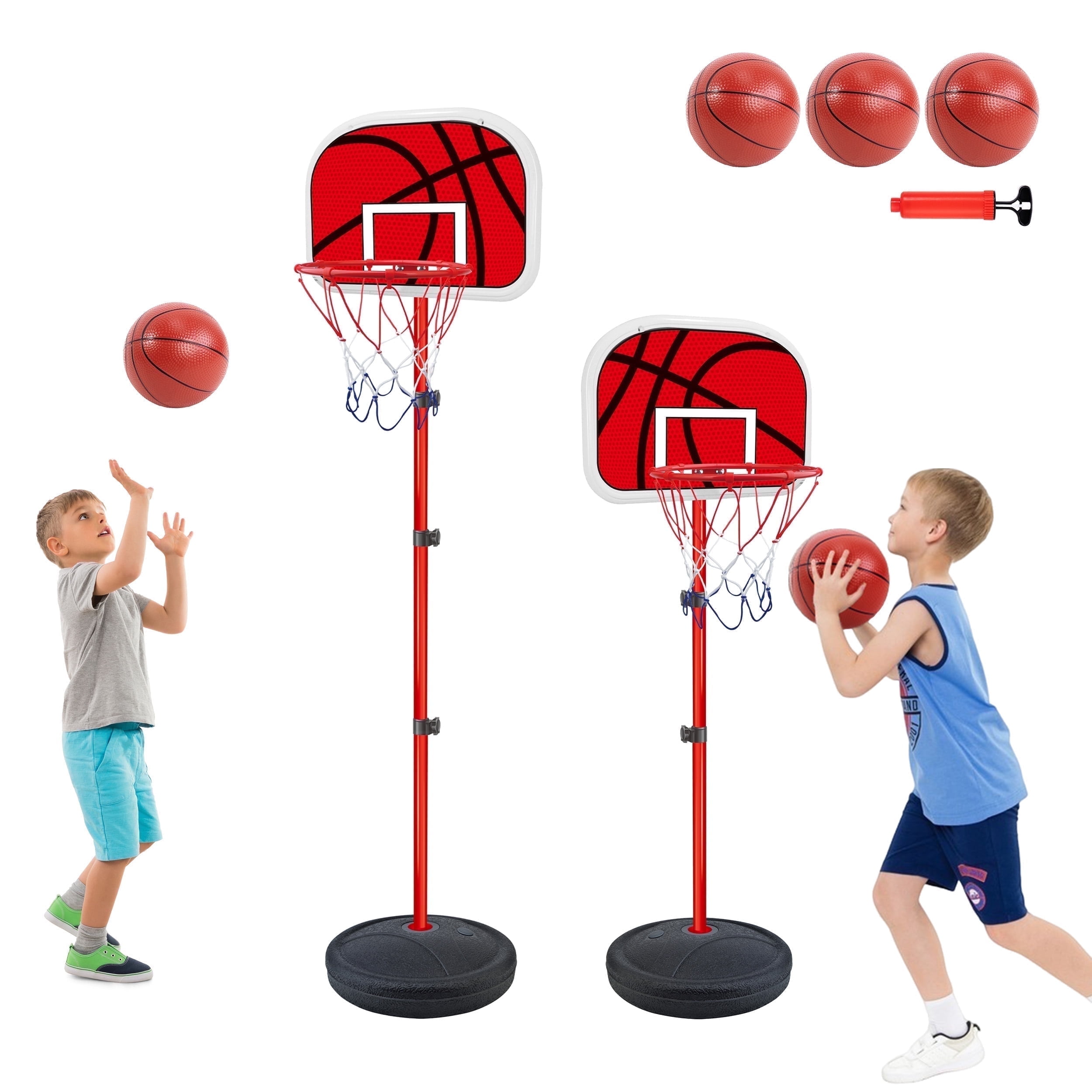 SaveJoy Kids Basketball Hoop with Stand, Adjustable Height Hoop for Age 2-5-8, Height 3.45-5.87 ft, Kids Outdoor Toys