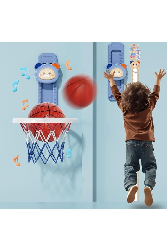 Basketball Hoop Indoor,Mini Basketball Hoop for Toddlers Portable Wall Basketball Hoop with Scoring, Adjust Height Gift for Boys Age 4-12 Blue