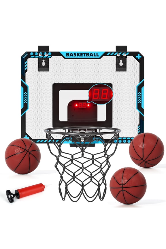 Basketball Hoop Indoor with Scoring, Foldable Over the Door Basketball Hoop with 3 Basketballs, Upgrade Iron Hoop, Adjustable Volume Mini Basketball Hoop for Kids, Basketball Toys Sports Games