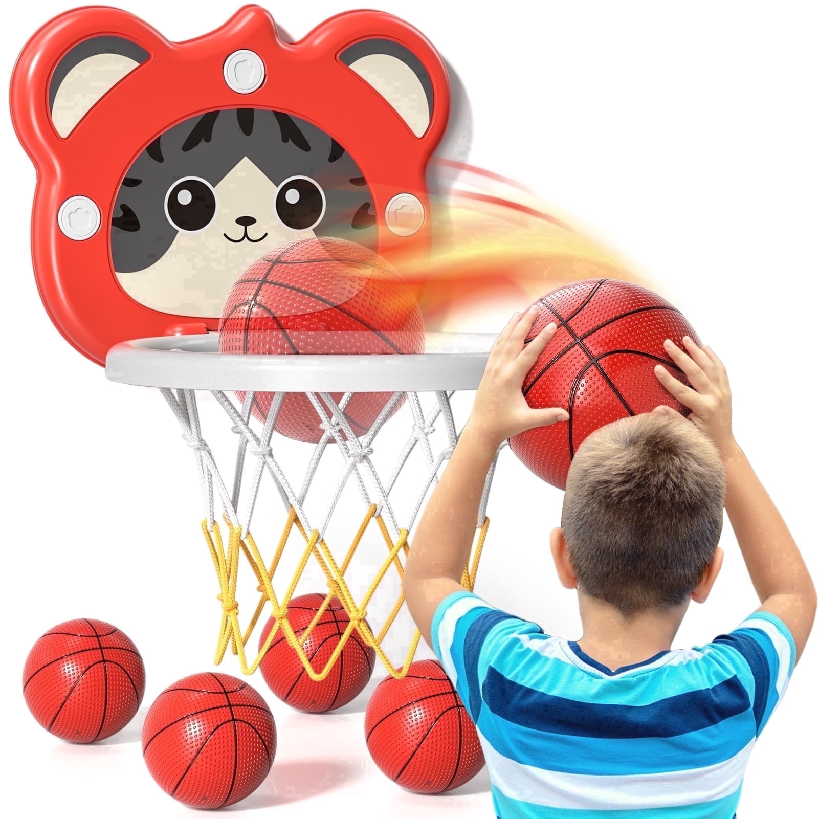 MAVOLIO Toddler Basketball Hoop, Mini Indoor Kids Hoop with 4 Balls, Portable Adjustable Height Backboard, Ideal Gift for 3-8 Year Old Boys Girls