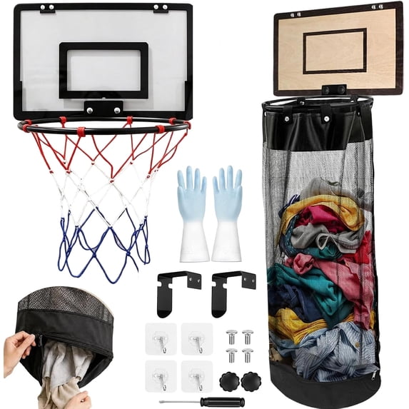 Basketball Hoop Laundry Hamper, Over the Door Clothes Basket with ...
