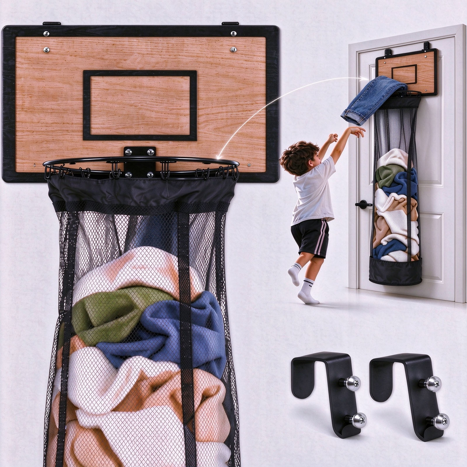 Basketball Hoop Laundry Hamper with Door Mount, Room Decor - Walmart.com