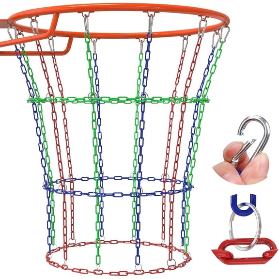 Basketball Hoop Net, Anti-Rust Carbon Steel Chain Net for Standard 18" Hoops, 12-Loop Design for Indoor & Outdoor Use, Tool-Free Installation