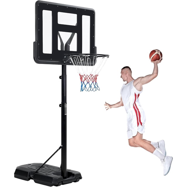 Portable Outdoor All-Weather Height Adjustable Basketball Hoop With 44-Inch Backboard And Wheels, 10FT (SAK58741)