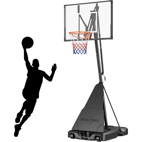 Basketball Hoop Outdoor with 44 Inch Shatterproof Backboard, 4.8-10ft Stepless Regulation Crank Adjust Basketball Goal System for Youth/ Teens/Adults Indoor Outdoor Pool
