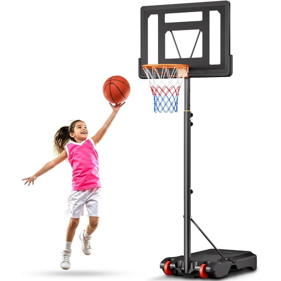 Basketball Hoop Outdoor, 5.08-7 FT Adjustable Height, 32Inch Portable Basketball Hoop for in Backyard, Driveway, Indoor, Shatterproof PC Backboard