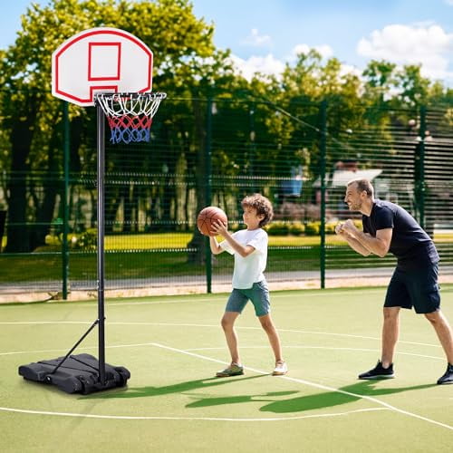 Basketball Hoop Outdoor 5.5-7Ft Height Adjustable, Pool Basketball Hoop, Portable Basketball Hoops & Goals with Backboard & Wheels for Kids/Teenagers/Adults Indoor