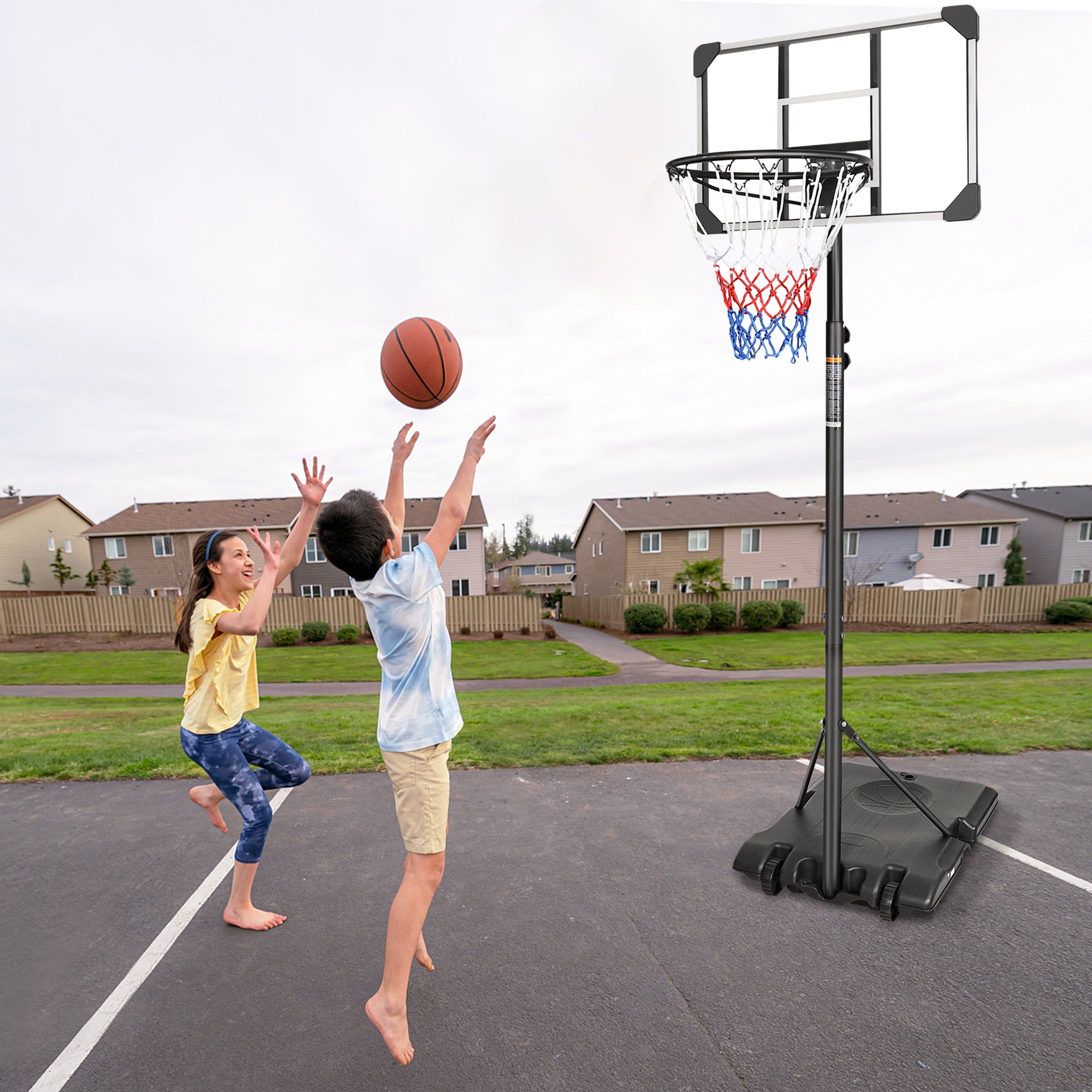 Basketball Hoop Outdoor, BTMWAY 5.8FT7FT Height Adjustable Kids