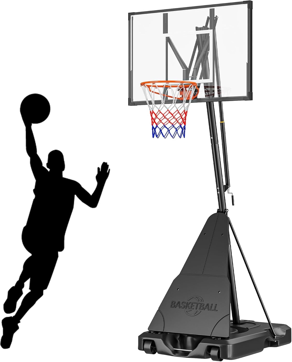 Basketball Hoop Outdoor Portable, 5-10ft Quickly Adjustable Basketball Goal System with 44 Inch PC Shatterproof Backboard & Wheels for Court/Backyard/Driveway