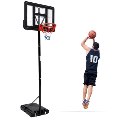 Basketball Hoop Outdoor Portable, 5-10ft Quickly Adjustable Basketball Goal System with 44 Inch PC Shatterproof Backboard & Wheels for Court/Backyard/Driveway