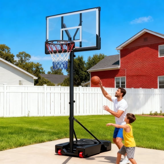 Basketball Hoop for Outdoor, Fehomix Adjustable Height 7-10 FT, Portable Basketball Goal System with 45" Shatterproof Backboard, Wheels & Water Base, for Kids, Teens, Adults