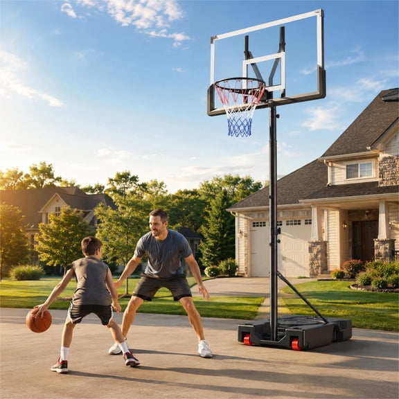 Fehomix Portable Basketball Hoop, Adjustable 5.7-10 FT Basketball Goal System with 45-Inch Impact-Resistant Backboard, Fillable Base and Wheels for Indoor and Outdoor Use