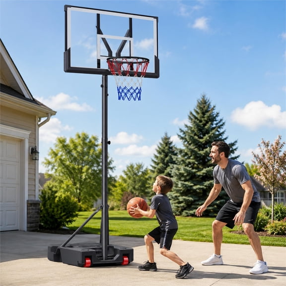 Fehomix Portable Basketball Hoop, Adjustable 5.7-10 ft Basketball Goal System with 45-Inch Impact-Resistant Backboard, Fillable Base and Wheels for Indoor and Outdoor Use