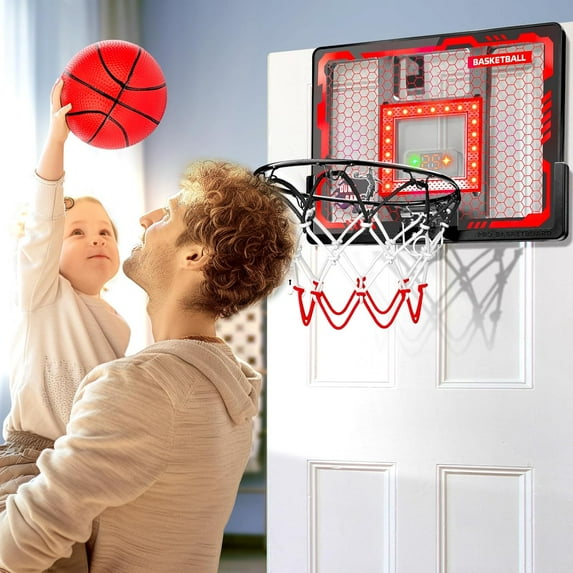 Basketball Hoop Over The Door with LED Light & Scoreboard - Upgraded Anti-Impact Backboard