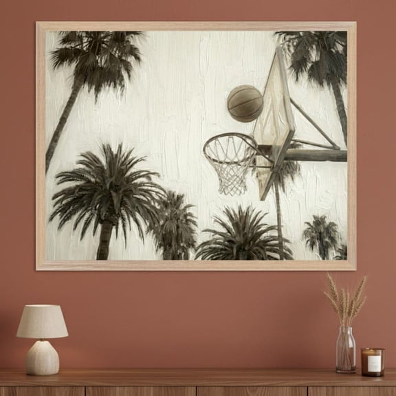 Basketball Hoop Palm Tree Coastal Wall Decor Unframed Paper Print