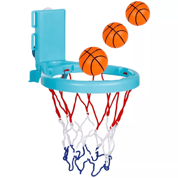 Basketball Hoop Playset with Suction Cups & Tying Straps, 2 in 1 Mini Basketball Hoop for Bathtub & Door with 3 Soft Balls for Toddlers 1-3